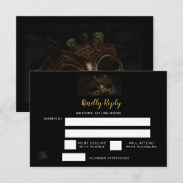 Cartão RSVP Elegante Black Dourado Mascarada Doce Doce 16.º An