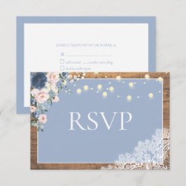 Cartão RSVP Elegante Blue Blush Russo Lace de Madeira