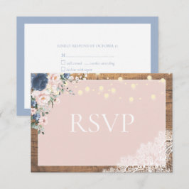 Cartão RSVP Elegante Blue Blush Russo Lace de Madeira
