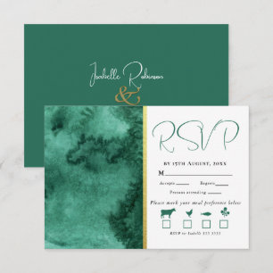 Cartão RSVP Elegante Boda de Cor Lavada Esmeralda Verde Dourad