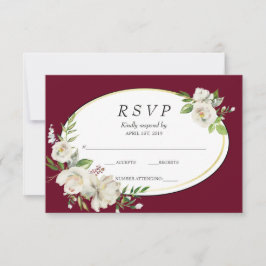 Cartão RSVP Elegante Boho Burgundy Casamento Floral Dourado RS