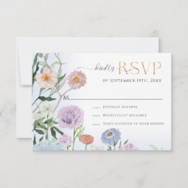Cartão RSVP Elegante BOHO Wildflower Watercolor Azul