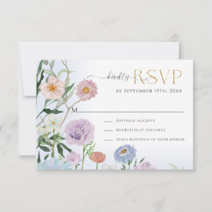 Cartão RSVP Elegante BOHO Wildflower Watercolor Azul
