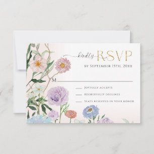 Cartão RSVP Elegante BOHO Wildflower Watercolor Rosa