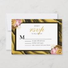 Elegante Borda Floral Preta de Ouro Casamento