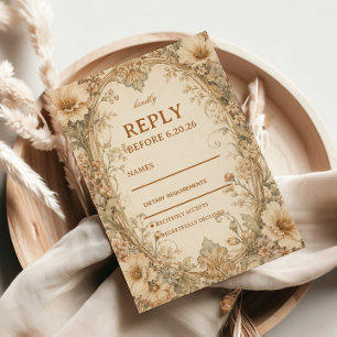 Cartão RSVP Elegante Botânica Neutra Vintage