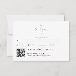 Cartão RSVP Elegante Botânico Tradicional & Código QR Branco