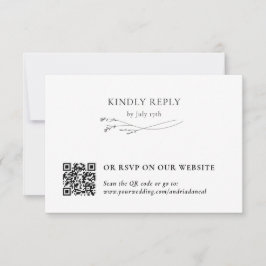 Cartão RSVP Elegante Botânico Tradicional & Código QR Branco