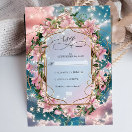 Cartão RSVP Elegante Buquê Floral Rosy Wedding
