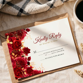 Cartão RSVP Elegante Burgundy e Dourada Quinceañera