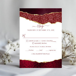Cartão RSVP Elegante Burgundy e Dourado Casamento Agata