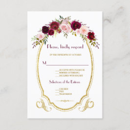 Cartão RSVP Elegante Burgundy Marsala Casamento outono Floral