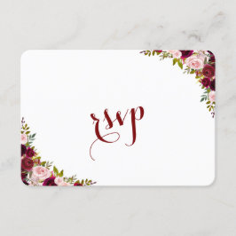 Cartão RSVP Elegante Burgundy Marsala Casamento outono Floral 