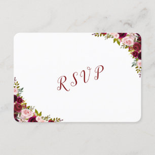 Cartão RSVP Elegante Burgundy Marsala Casamento outono Floral 