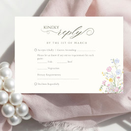 Cartão RSVP Elegante Caligrafia de Flor Silvestre