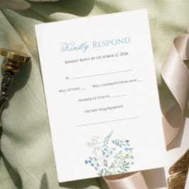 Cartão RSVP Elegante Caligrafia Floral em Azul Empoeirado