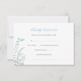 Cartão RSVP Elegante Caligrafia Floral em Azul Poeirento
