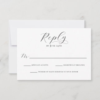 Cartão RSVP Elegante Caligrafia Simples para Casamento Moderno