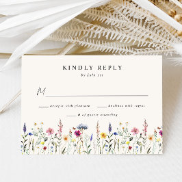 Cartão RSVP Elegante Campo de Flores Silvestres Creme Casament