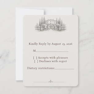 Cartão RSVP Elegante Casamento Aquarela em Vila Italiana