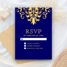 Elegante Casamento Azul Real Dourado Damask