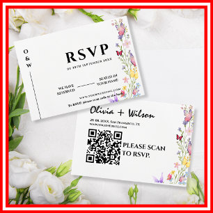 Cartão RSVP Elegante Casamento Boho Flor de Campo Floral Borbo
