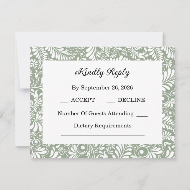 Cartão RSVP Elegante Casamento Botânico Verde (Frente)