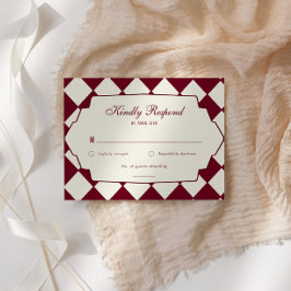 Cartão RSVP Elegante Casamento Burgundy Xadrez Retro