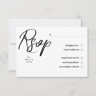 Cartão RSVP Elegante Casamento Clássico em Preto e Branco com 