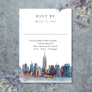 Cartão RSVP Elegante Casamento com Aquarela na Cidade de Nova 