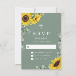 Cartão RSVP Elegante Casamento Cristão Verde Sage Girassol
