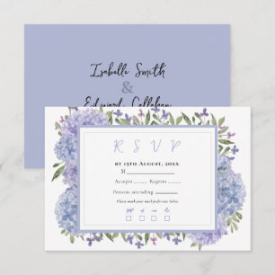 Cartão RSVP Elegante Casamento de Hortênsias em Aquarela Azul
