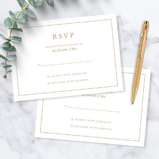 Cartão RSVP Elegante Casamento Dourado Minimalista Fronteira