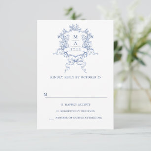 Cartão RSVP Elegante Casamento Floral de Jardim Francês Azul V