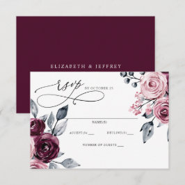 Cartão RSVP Elegante Casamento Floral Moderno Burgundy