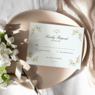 Cartão RSVP Elegante Casamento Floral Rococó em Aquarela