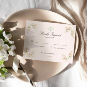 Cartão RSVP Elegante Casamento Floral Rococó em Aquarela