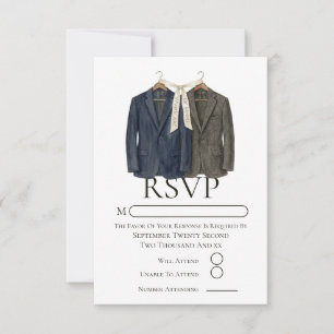 Cartão RSVP Elegante Casamento Gay Dois Noivos de Terno