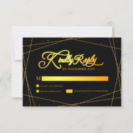 Cartão RSVP Elegante Casamento Geométrico Preto e Dourado