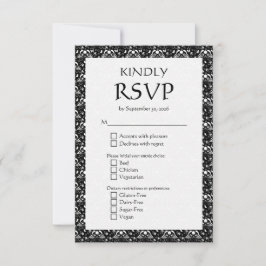 Cartão RSVP Elegante Casamento Gótico Barroco Monocromático
