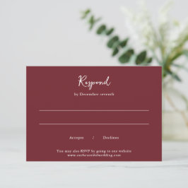 Cartão RSVP Elegante Casamento Limpo Burgundy