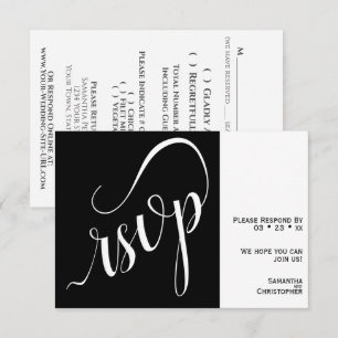 Cartão RSVP Elegante Casamento Minimalista com Caligrafia em P
