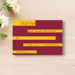 Cartão RSVP Elegante Casamento Moderno Burgundy e Dourado Mini