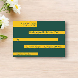 Cartão RSVP Elegante Casamento Moderno Chic Verde e Dourado