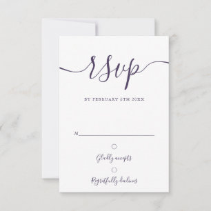 Cartão RSVP Elegante Casamento Moderno com Letra Roxa