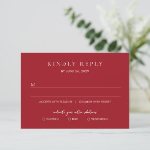 Cartão RSVP Elegante Casamento Moderno em Vermelho Rubi