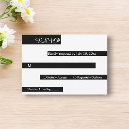 Cartão RSVP Elegante Casamento Moderno Preto e Branco