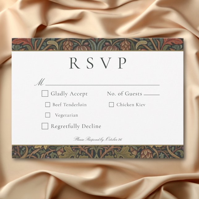 Cartão RSVP Elegante Casamento outono botânico de algodão da v (Elegant Vintage Cottage Botanical Fall Wedding RSVP Card)