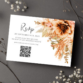 Cartão RSVP Elegante Casamento outono Floral QR Code Terracott
