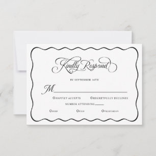 Cartão RSVP Elegante Casamento Responda Gentilmente Quadro Ond
